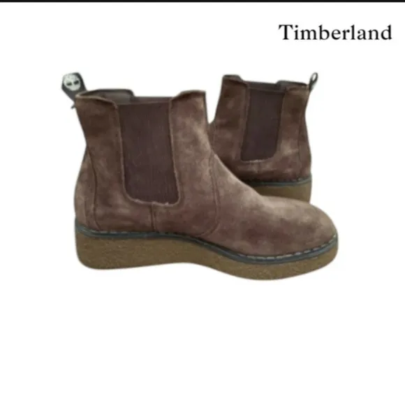 Timberland Bluebell Chelsea Wedge Brown Suede Leather Ankle Boot Shoe Women 10