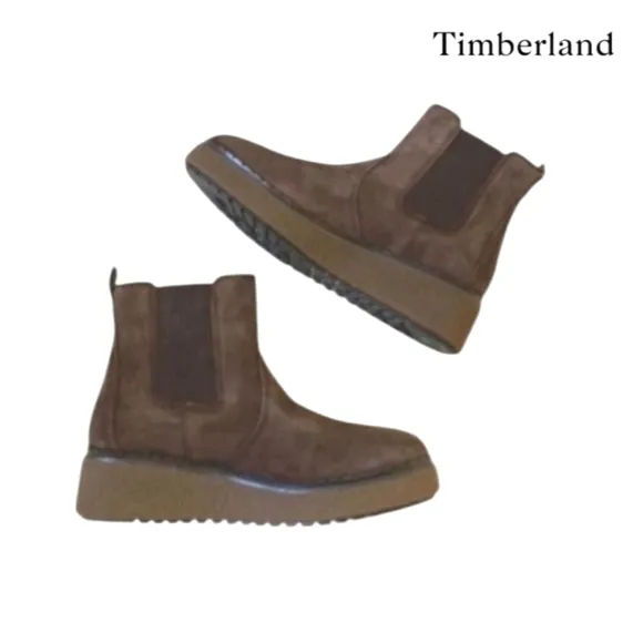 Timberland Bluebell Chelsea Wedge Brown Suede Leather Ankle Boot Shoe Women 10