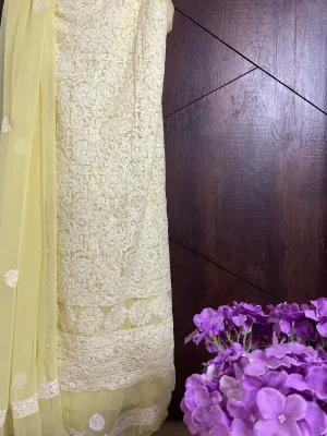 Trending Lemon Yellow Casual Georgette Chikankari Salwar Kameez Unstitched online