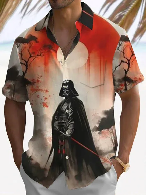 Trendy Samurai Print Short Sleeve Shirt