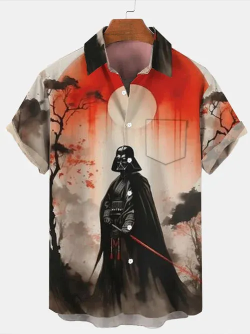 Trendy Samurai Print Short Sleeve Shirt