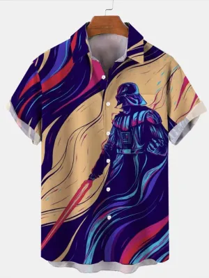 Trendy Samurai Print Short Sleeve Shirt