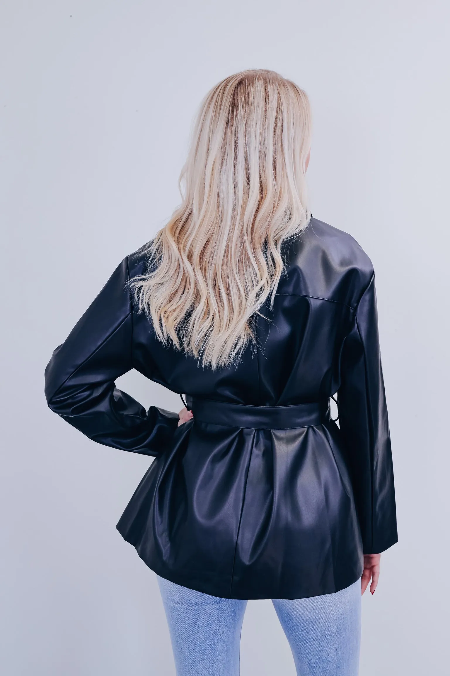 Tulsa Tie Front Faux Leather Jacket - Black