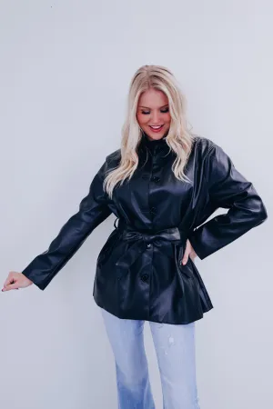 Tulsa Tie Front Faux Leather Jacket - Black