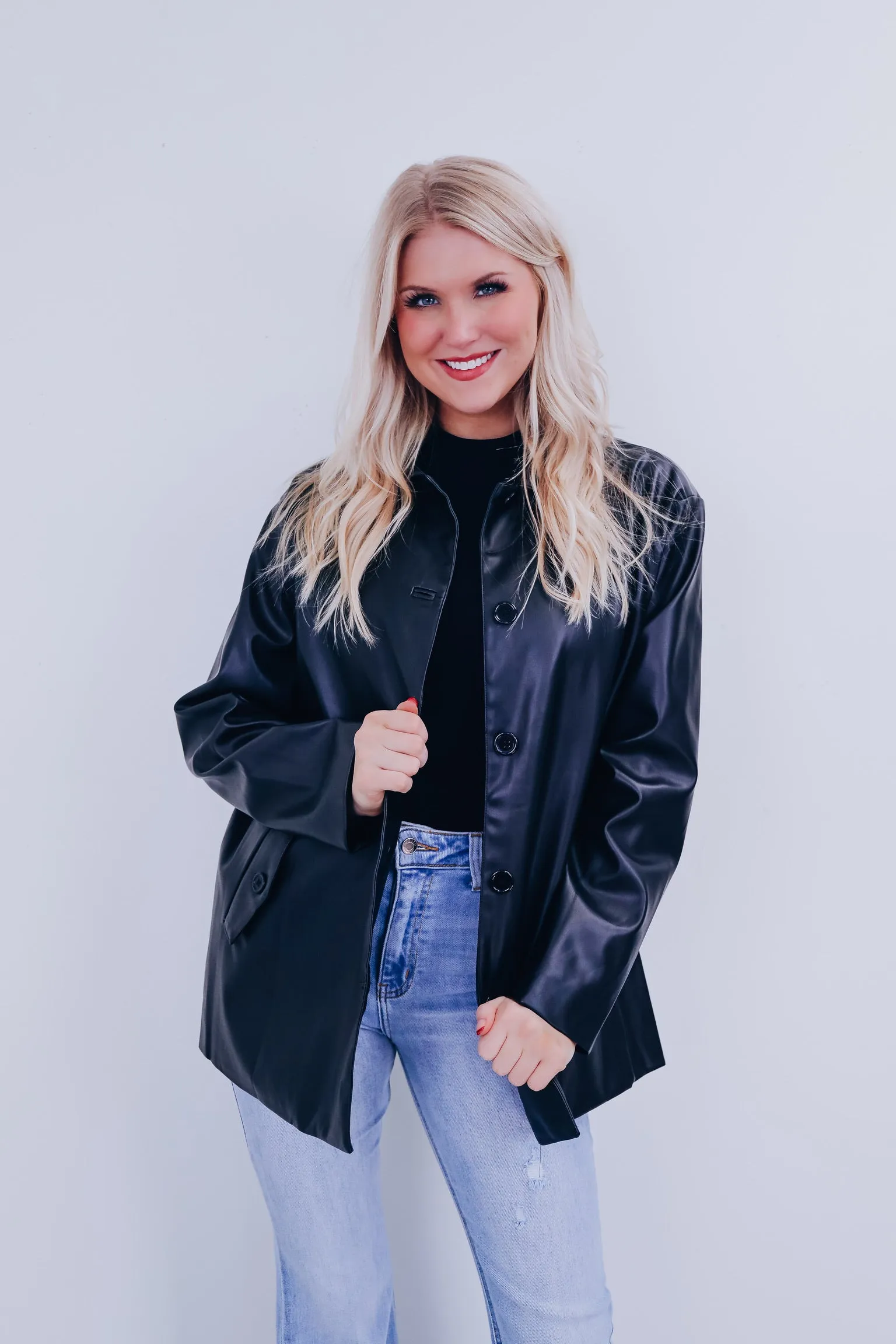 Tulsa Tie Front Faux Leather Jacket - Black