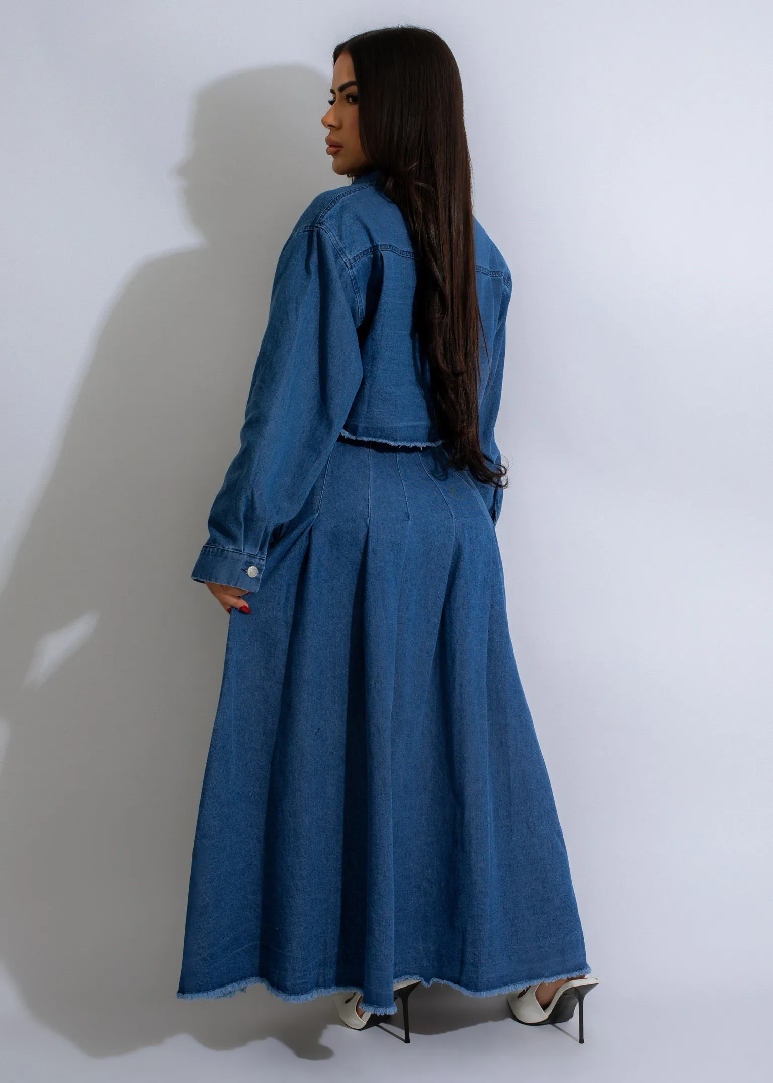 Urban Raw Edge Skirt Set Denim