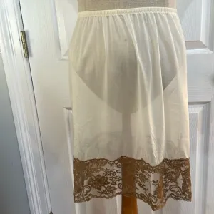 Vintage half slip skirt beige sheer brown lace floral women’s lingerie size S