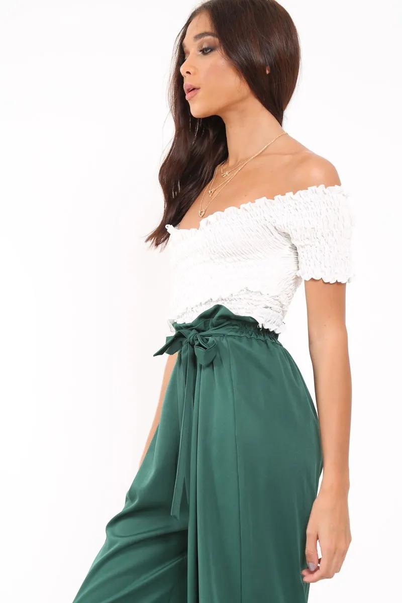 White Shirred Off The Shoulder Crop Top - Erial