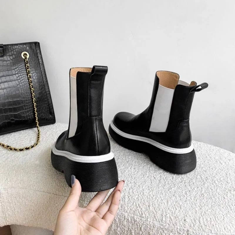 Women Ankle Boots Real Leather Mix Color