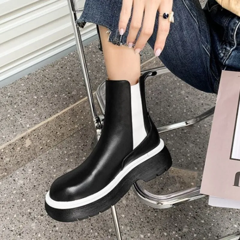 Women Ankle Boots Real Leather Mix Color