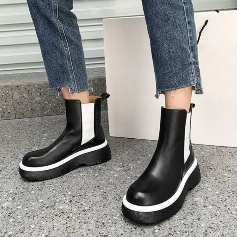Women Ankle Boots Real Leather Mix Color