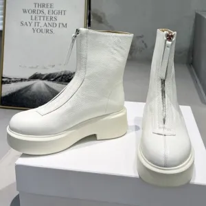 Women Cow Leather Front Zip Chelsea Boots