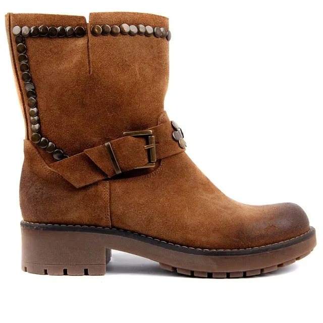 Women Suede Vintage Boots Genuine Leather Women Boots Wedge Autumn Winter 2019 Hot New Boots Shoes Woman Fashion Ladies Shoes Casual Female Ankle Boots Made in Turkey zapatos de mujer