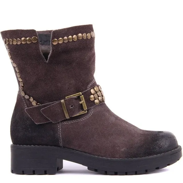 Women Suede Vintage Boots Genuine Leather Women Boots Wedge Autumn Winter 2019 Hot New Boots Shoes Woman Fashion Ladies Shoes Casual Female Ankle Boots Made in Turkey zapatos de mujer