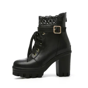 Women's Goth Boots Patchwork Hollow Lace Lolita Platform Chunky High Heel Lace Up Platform Party Boots