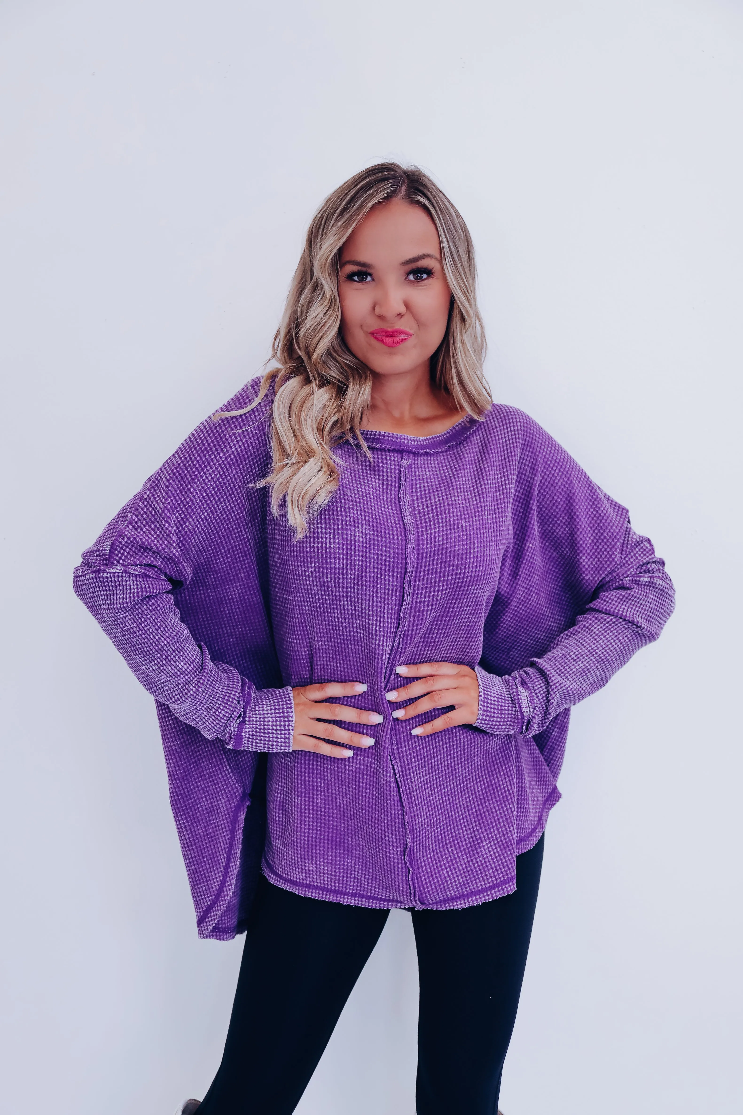 Wrenley Waffle Knit Top - Purple