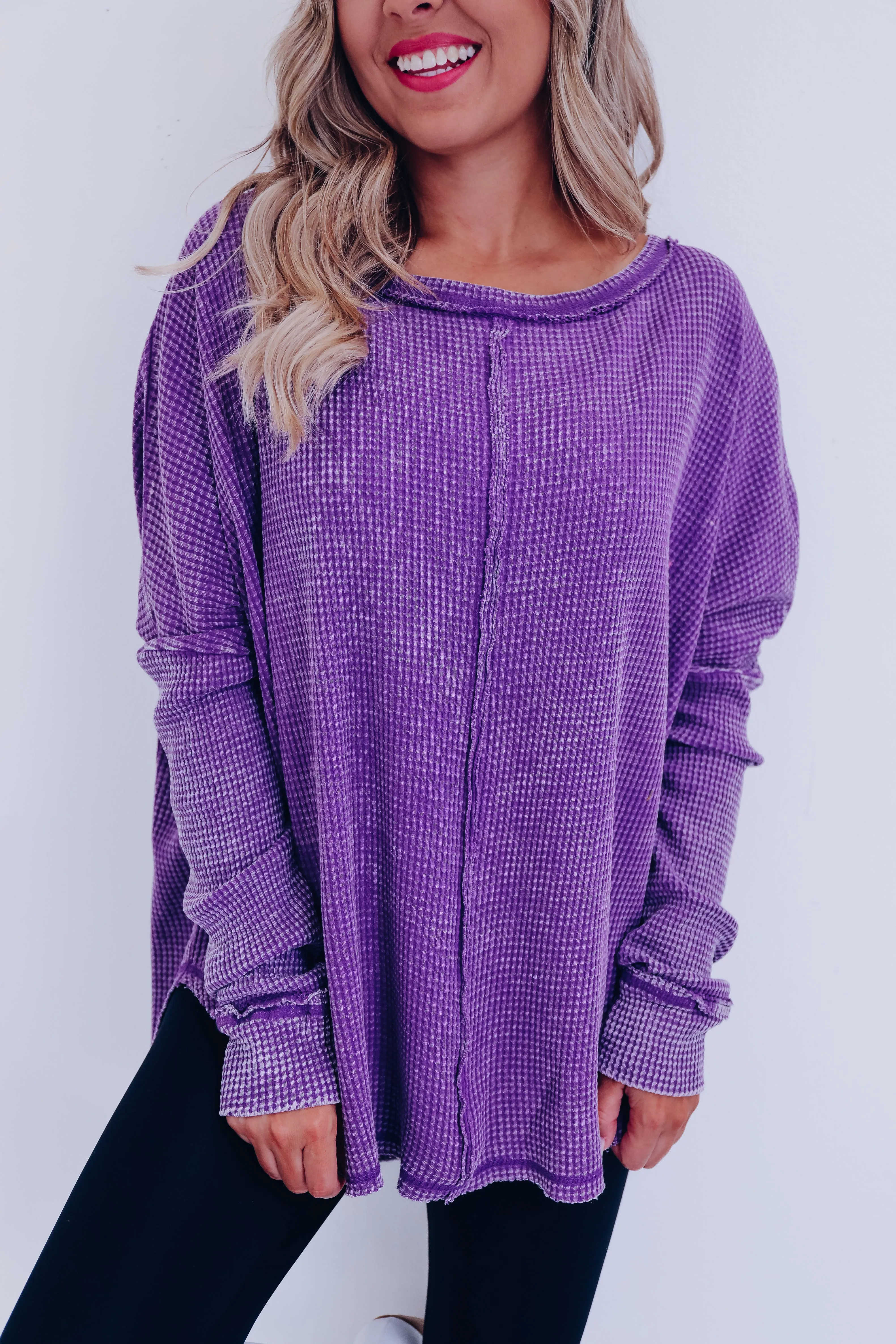 Wrenley Waffle Knit Top - Purple