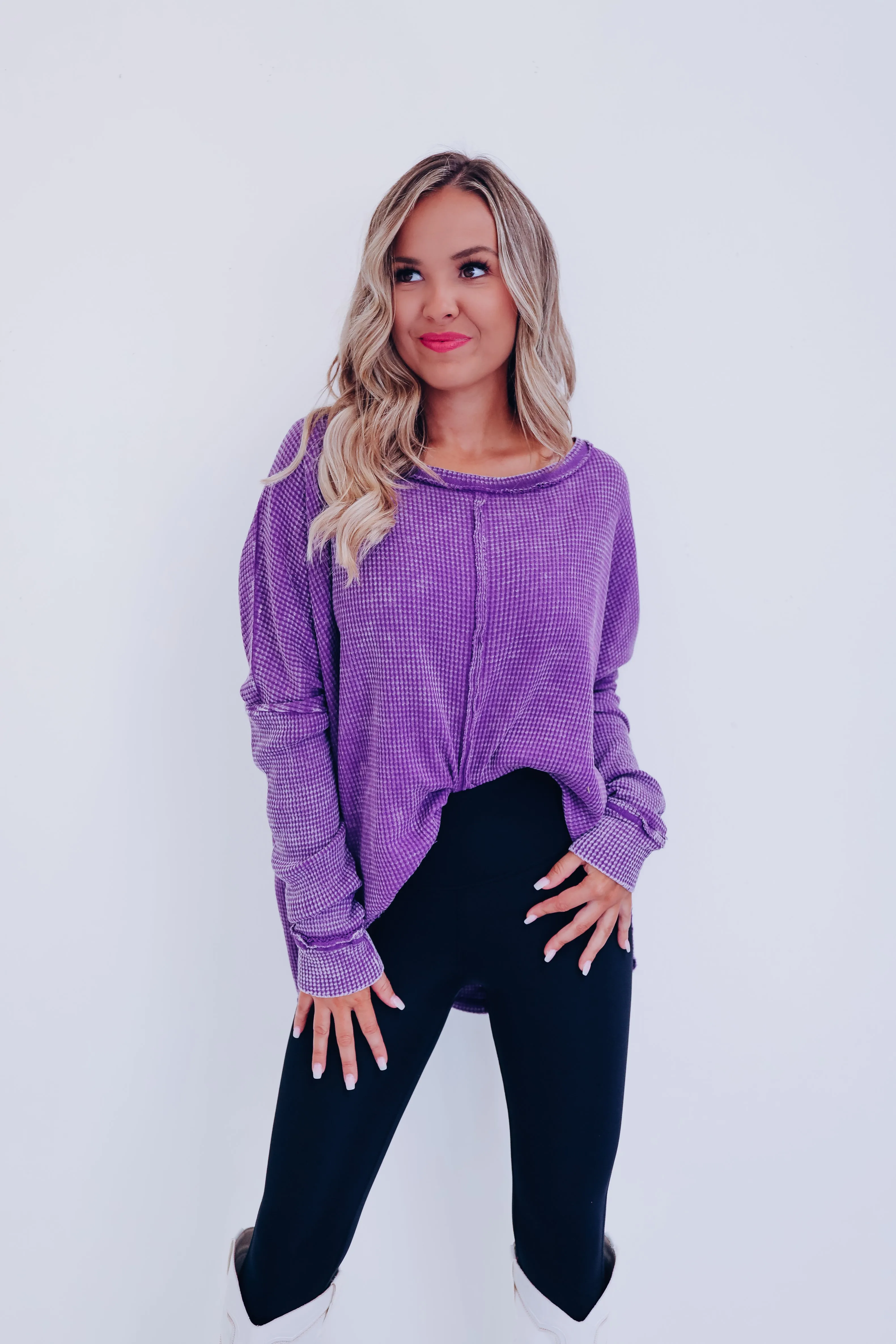 Wrenley Waffle Knit Top - Purple